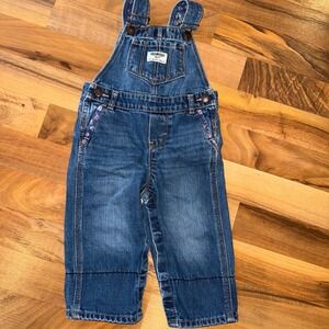 OshKosh Bgosh Baby Girl Denim Overalls Floral Accents vestback farmer‎ 12 months
